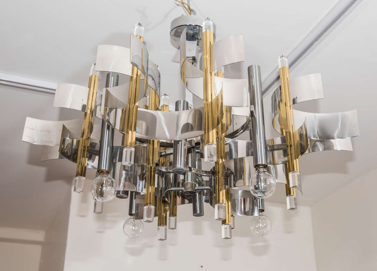 Mid Century Modern Metal and Lucite Chandelier By Gaetano Sciolari 3